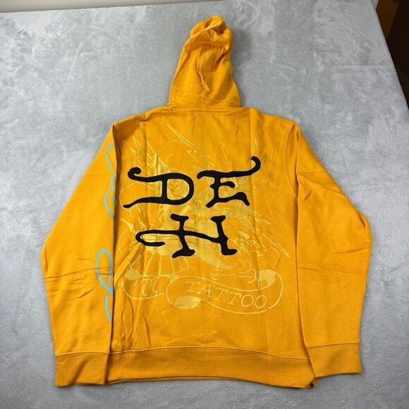 Ed Hardy NWT Men's Size Medium Crouching Panther Yellow Fleece Pullover Hoodie - Picture 3 of 12